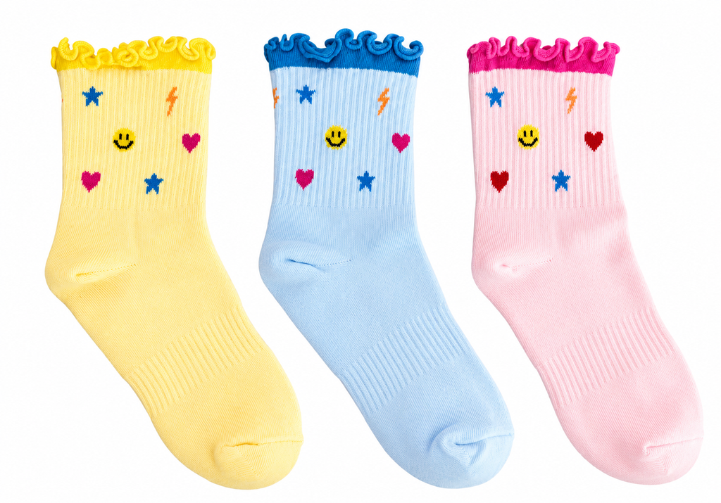 💙🩷💛 Charm & ruffle Socks
