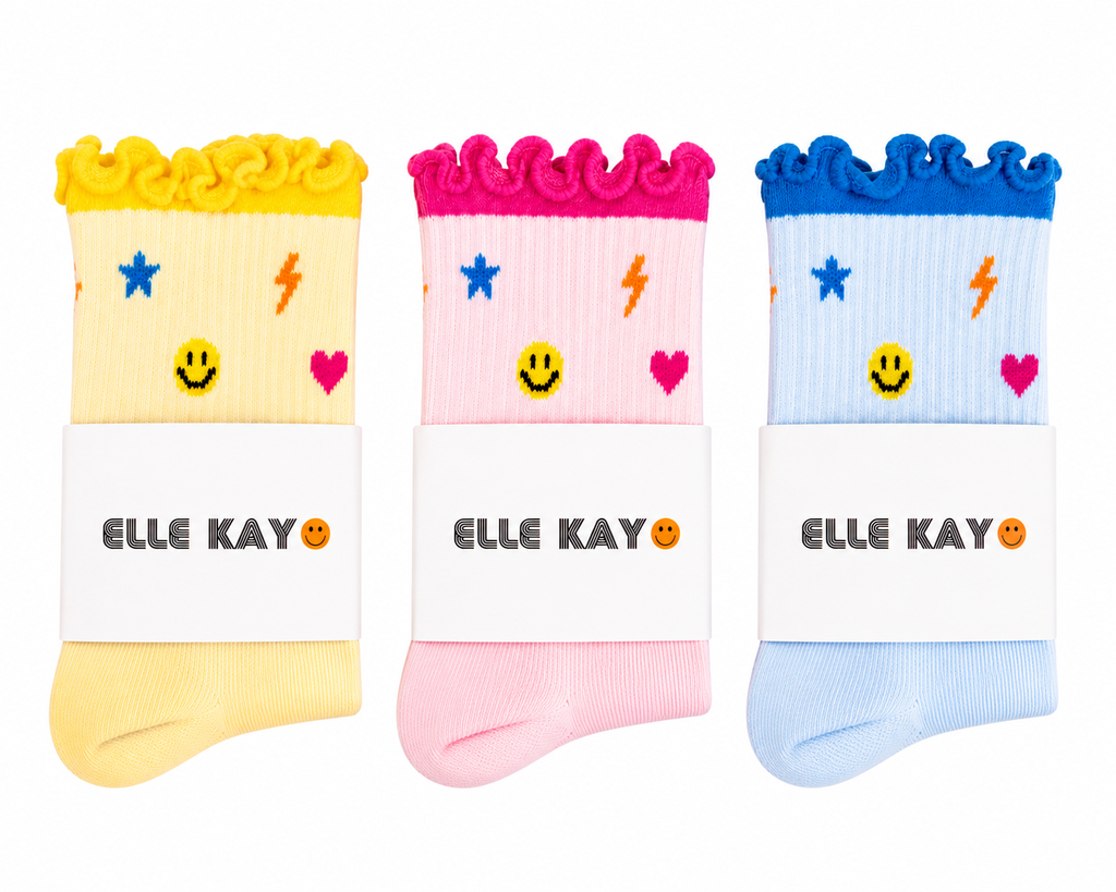 💙🩷💛 Charm & ruffle Socks